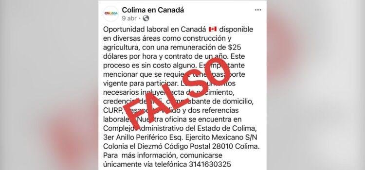 Gobierno de Colima advierte sobre estafas con empleos falsos en Canadá