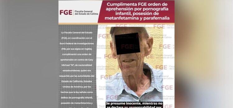 Detienen en Colima a estadounidense por pornografía infantil y drogas