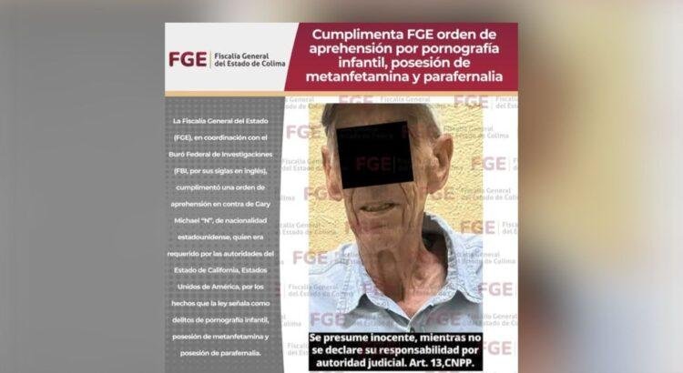 Detienen en Colima a estadounidense por pornografía infantil y drogas