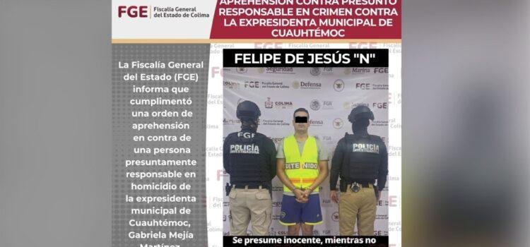 Detienen a presunto responsable del homicidio de exalcaldesa de Cuauhtémoc, Colima
