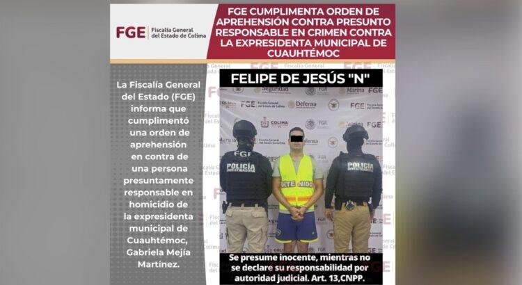 Detienen a presunto responsable del homicidio de exalcaldesa de Cuauhtémoc, Colima