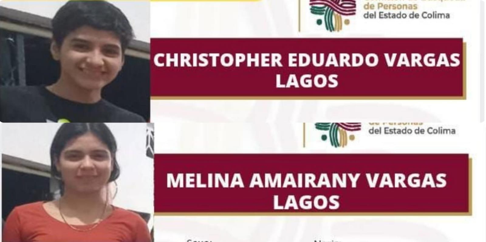 Emiten fichas de búsqueda por desaparición de dos adolescentes en Comala